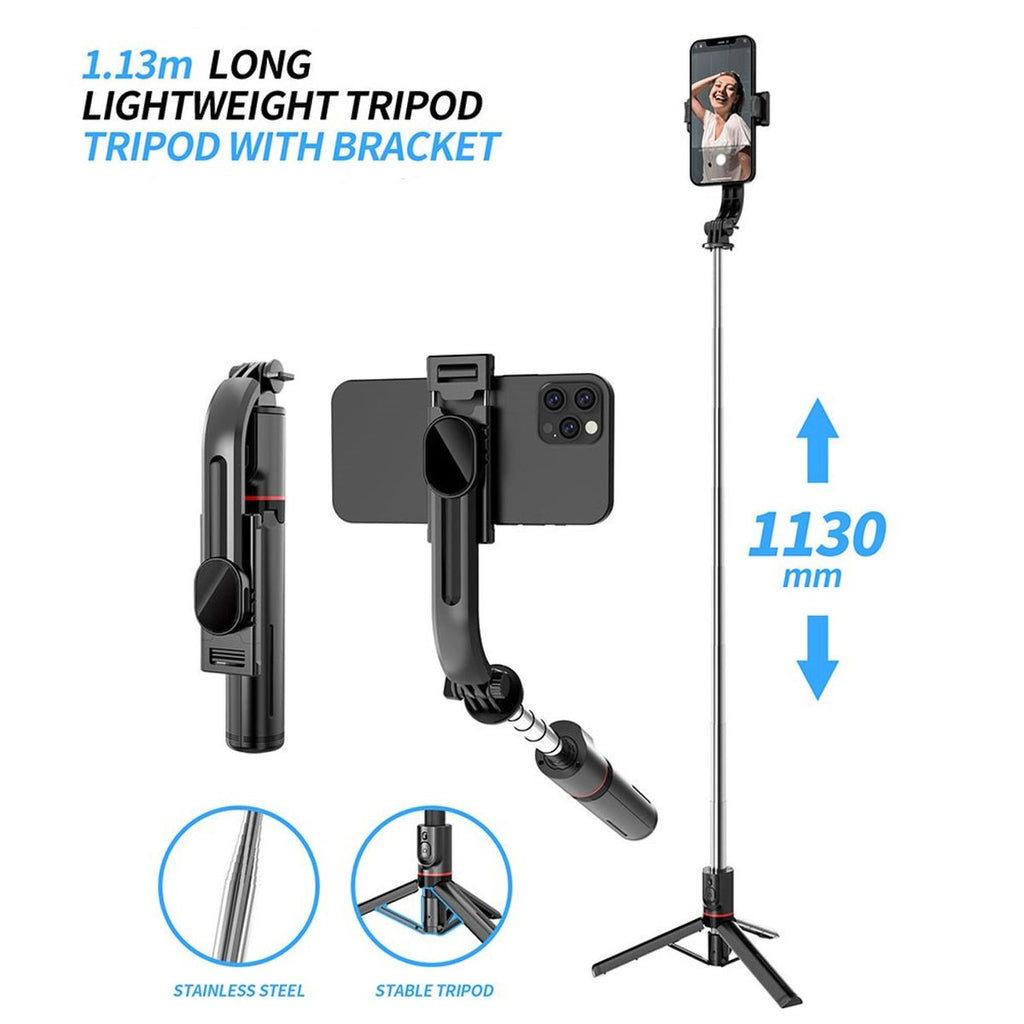 1.13m extendable selfie stick tripod features