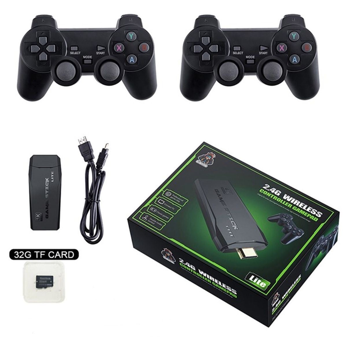 2.4G wireless game console kit with two controllers and 32GB TF card