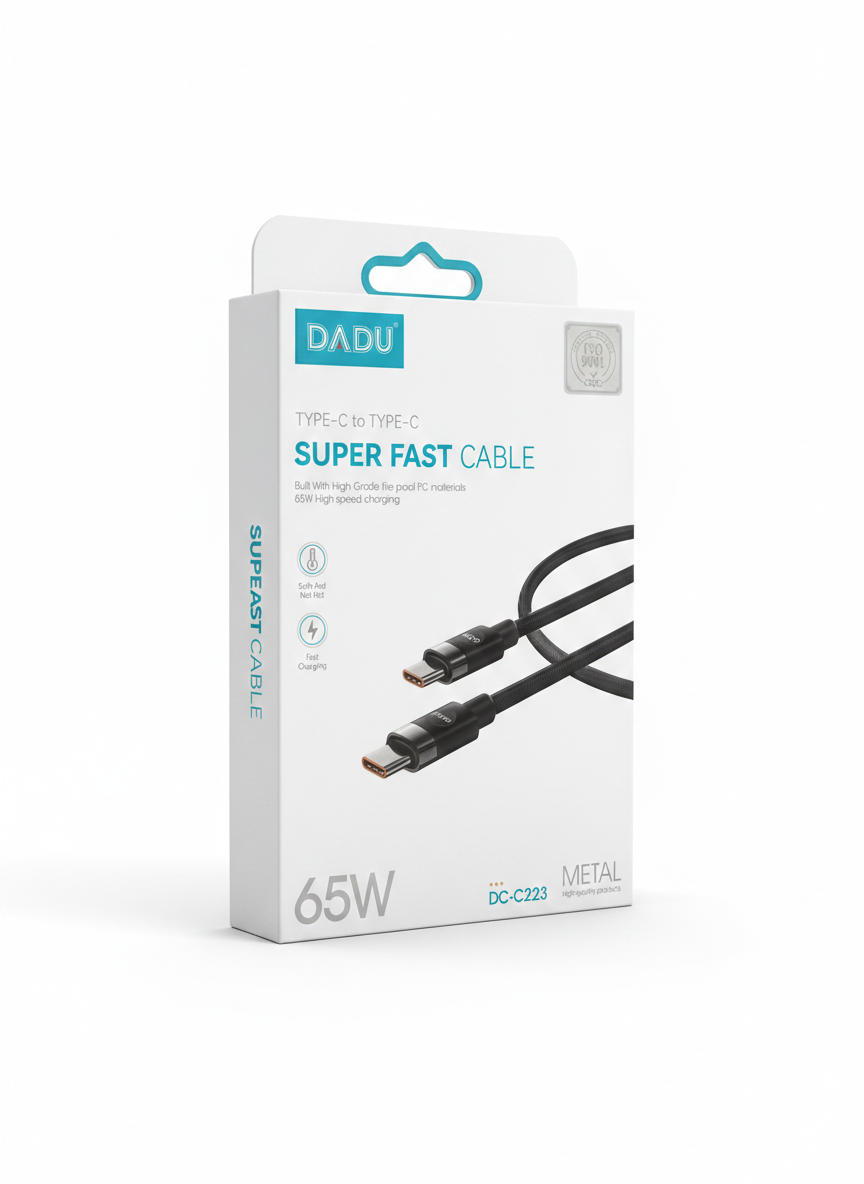 DADU 65W Super Fast Type-C to Type-C Cable – Metal Braided Fast Charging Cable