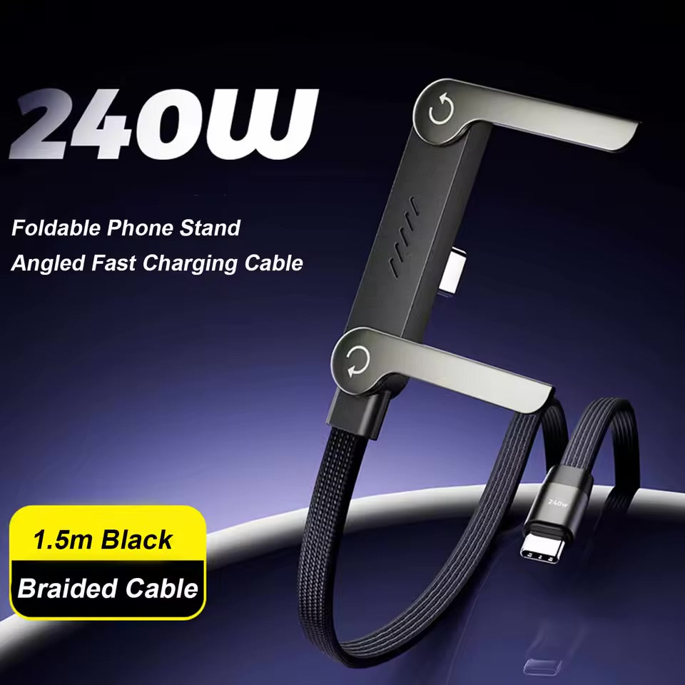 2 In 1 Invisible Holder Charger Cable 240W Fast Charging Cord With Phone Stand