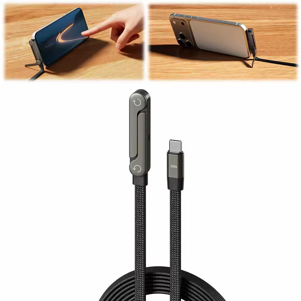 2 In 1 Invisible Holder Charger Cable 240W Fast Charging Cord With Phone Stand