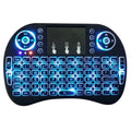 Black keyboard with blue backlighting on a white background