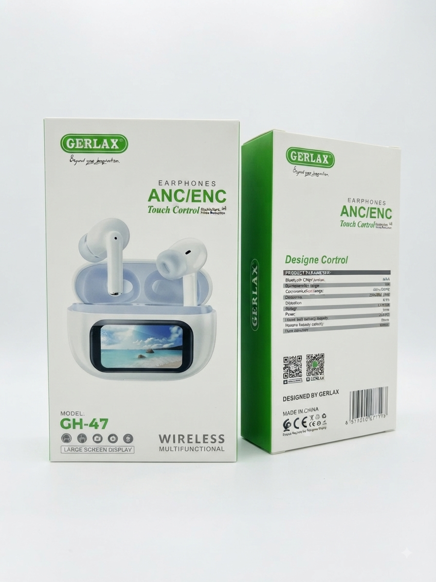 GERLAX GH-47 ANC/ENC Wireless Earphones – Touch Control & Display Case