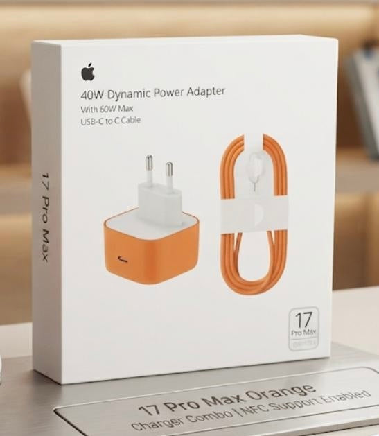 Generic iPhone 17 Pro Max Fast Charging Wall Charger Set, 40W Cosmic Orange Dynamic Power