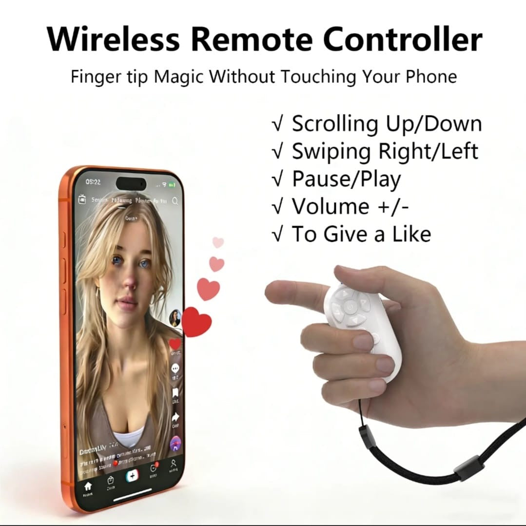 Wireless Remote Control for TikTok, Camera & Hands-Free Scrolling