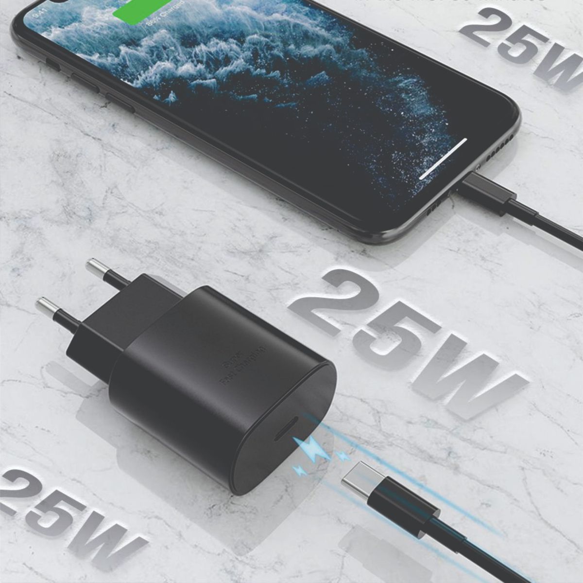 25W Fast Super Charger (USB-C) for Samsung - Black