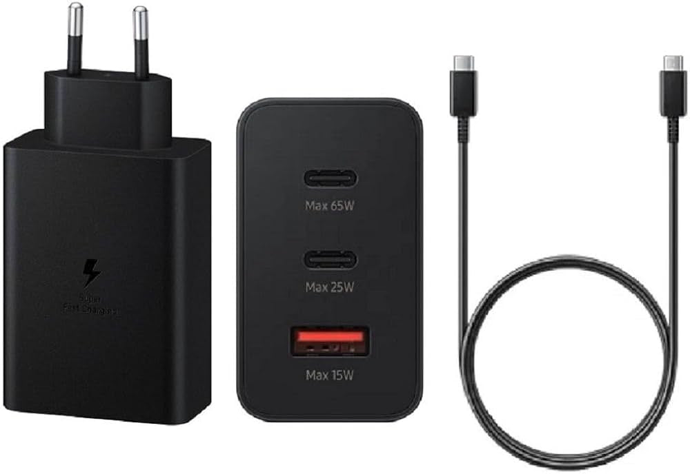 65W PD Power Adapter Trio, 3-Port Wall Charger, 2x USB-C and USB-A, Super Fast Charging, PD 3.0 and PPS, Multi-Device Travel Adapter