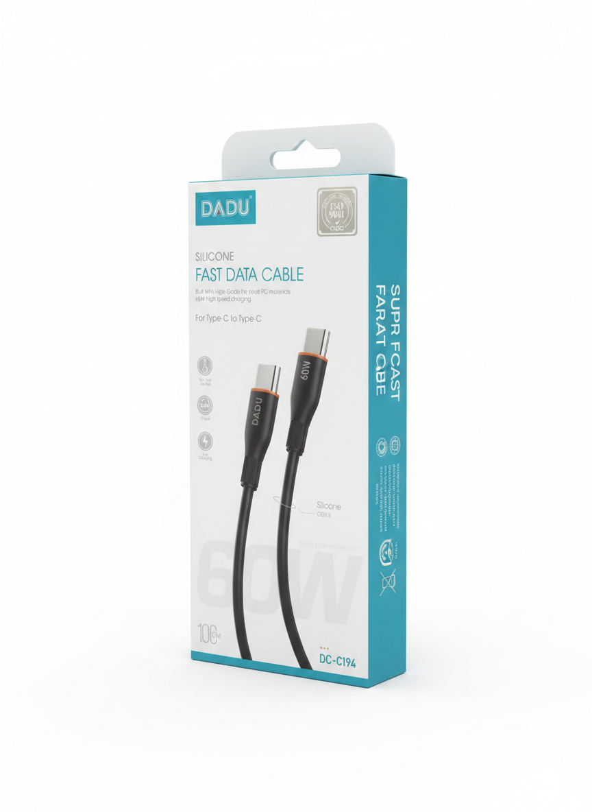 Premium 60W USB-C to USB-C Silicone Fast Charging & Data Cable (1m)