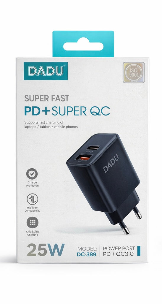 25W USB-C Fast Charger PD & QC3.0 Wall Adapter for Samsung, iPhone & Huawei – Dual Port