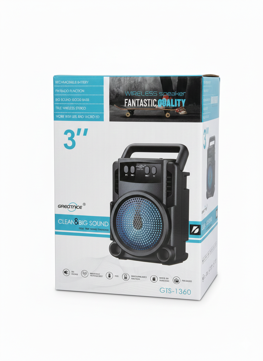 GREATNICE GTS-1360 3” Wireless Bluetooth Speaker – Rechargeable Portable Mini Speaker
