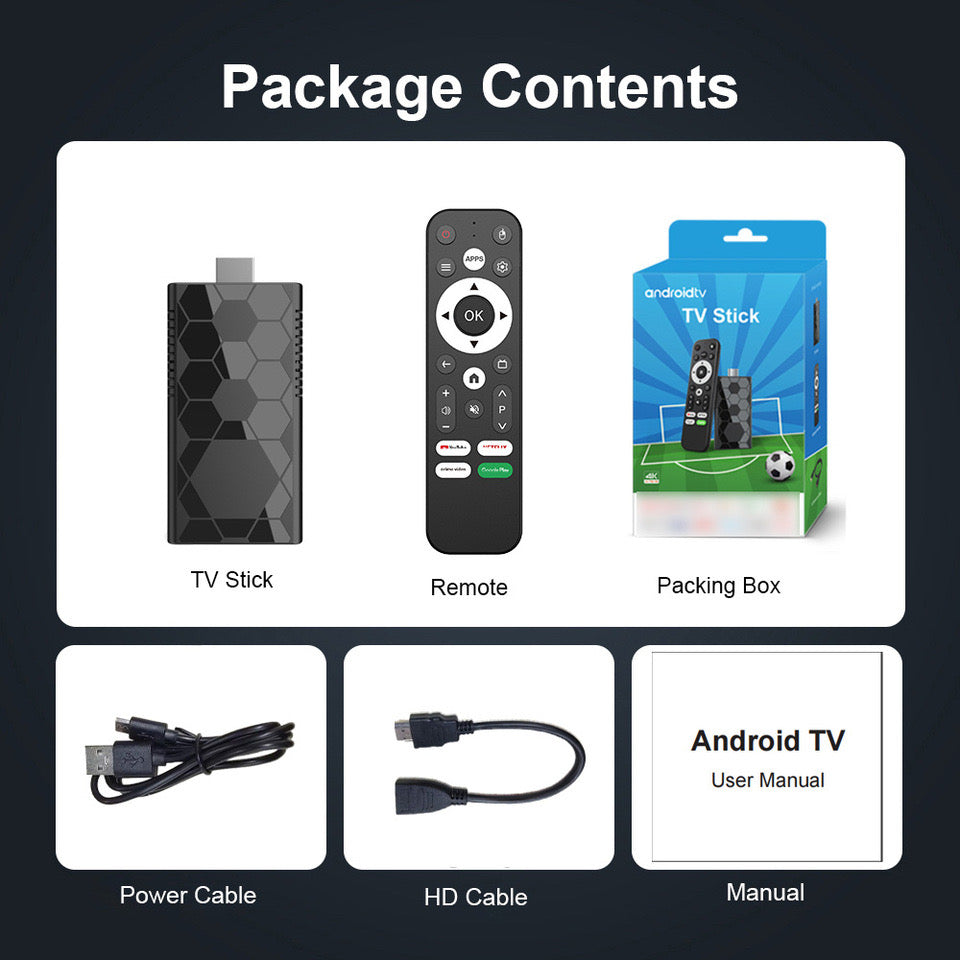 Android 14 4K TV Stick package contents