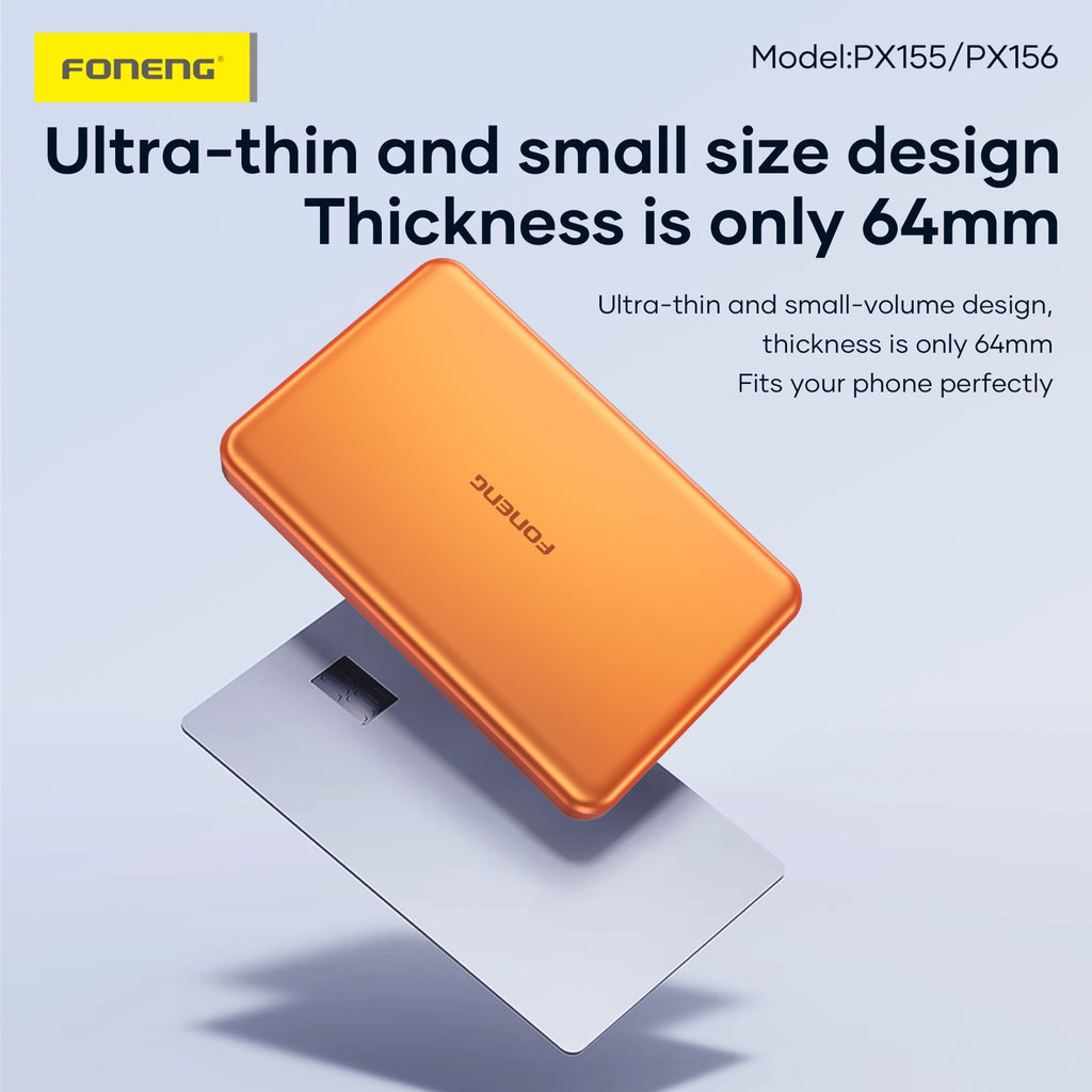 FONENG PX155 PX156 ultra-thin metal magnetic wireless power bank
