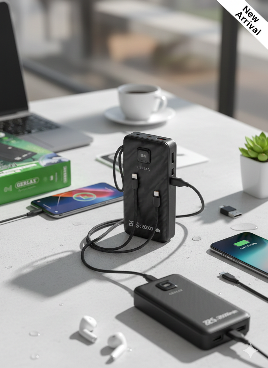 GERLAX 20000mAh 22.5W Fast Charge Power Bank – Dual Cable Built-In – GP-224P