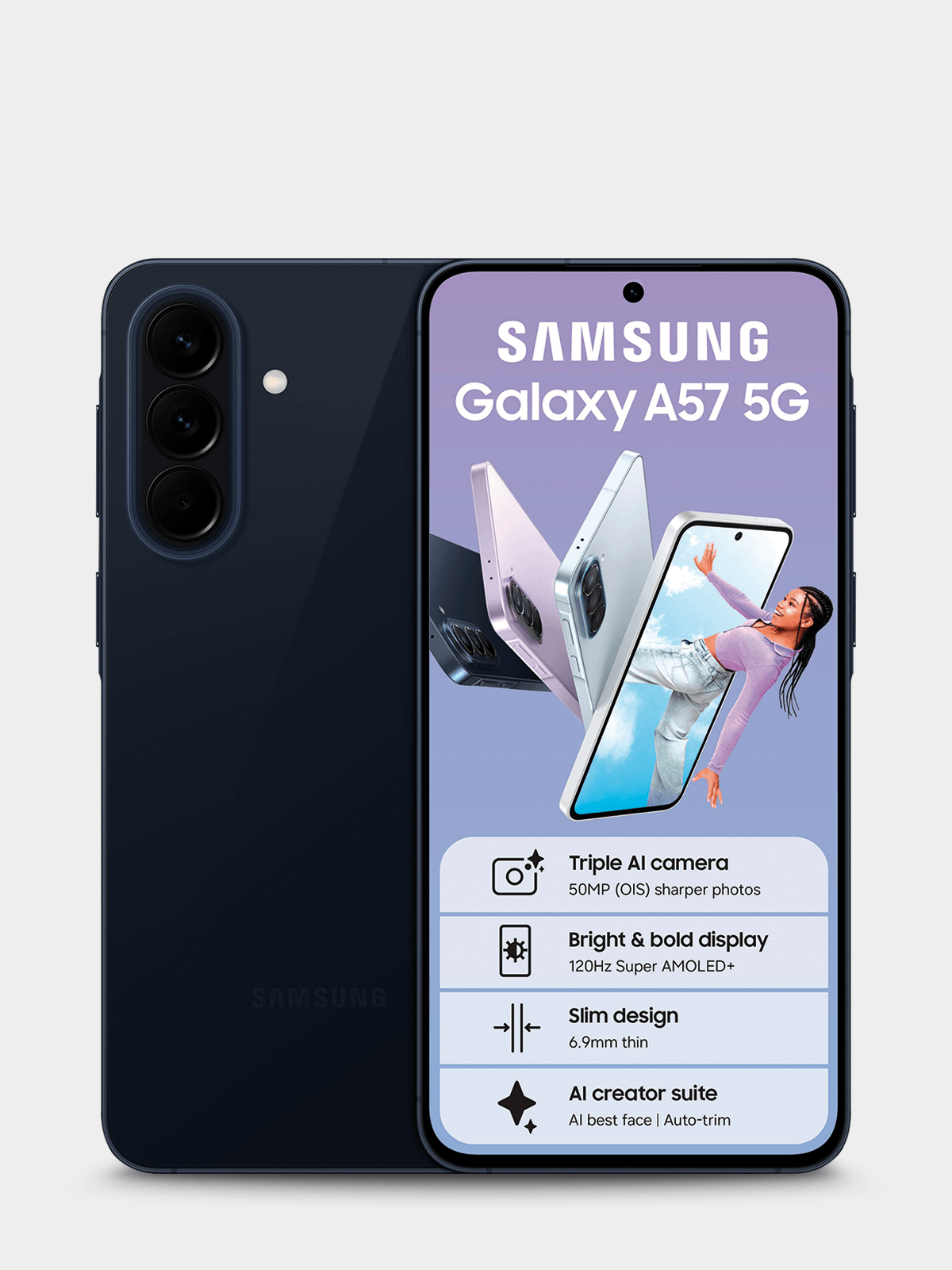Samsung Galaxy A57 5G Awesome Navy front and back