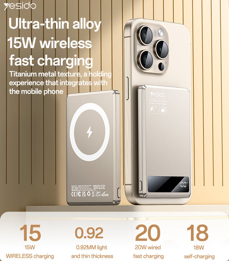 YESIDO YP66 5000mAh ultra slim magnetic wireless power bank